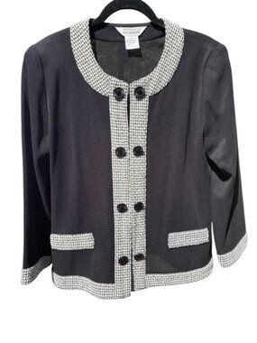 MISOOK Women's Vintage Black & White Knit Sweater Jacket Size L